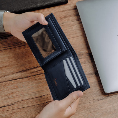 Ví nam Gence dáng ngang da bò Epsom màu xanh C12