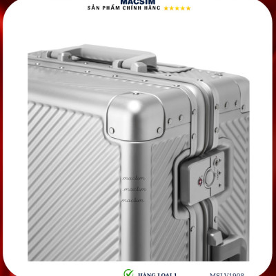 Vali hợp kim nhôm cao cấp Macsim MSLV1908 cỡ 20 inches màu đen màu bạc hàng loại 1