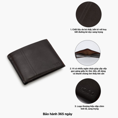 Ví nam da bò cầm tay chữ nhật hoạ tiết đường kẻ dọc IDIGO MW1 - 5059