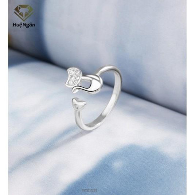 Nhẫn bạc Ý 925 Huệ Ngân - Mèo xinh cát tường YCXJ035