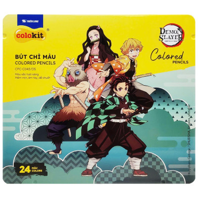 Hộp 24 Bút Chì Màu Thanh Gươm Diệt Quỷ - Colokit CPC-C043/DS - Hộp Thiếc - Tặng Bộ Thẻ Photocard Demon Slayer