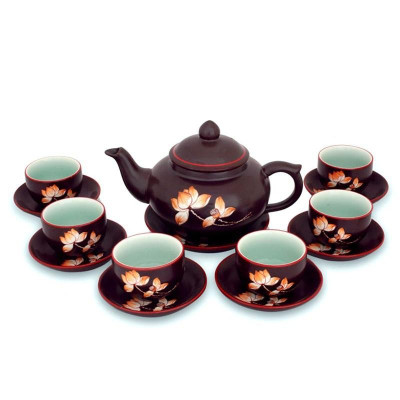 Bộ ấm chén men nâu dáng chóp