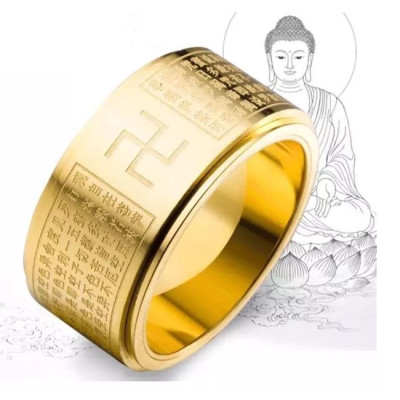 Nhẫn xoay bát nhã tâm kinh luxi green, mạ vàng 24K, chất liệu Titanium, mạ vàng 24K, giúp vạn sự hanh thông, hộ mệnh, trừ t.à, kèm hộp đựng Vạn lộc