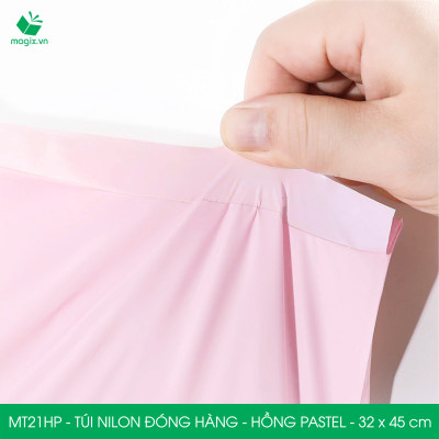 MT21HP - 32x45 cm  - Túi nilon gói hàng - 100 túi niêm phong đóng hàng màu hồng pastel
