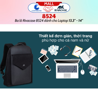 Balô Rivacase 8524 Để Vừa Laptop 13.3" - 14" - Bảo Hành 24 Tháng - Hàng Chính Hãng