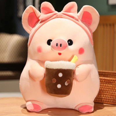 Thú Bông Heo Hồng Uống Trà Sữa Đáng Yêu Value Toys 25cm Cho Bé
