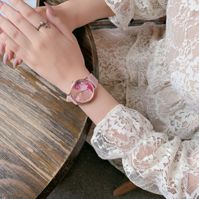 Đồng Hồ Nữ Julius Hàn Quốc JA1312 Dây Da Mặt In Hoa Thanh Lịch