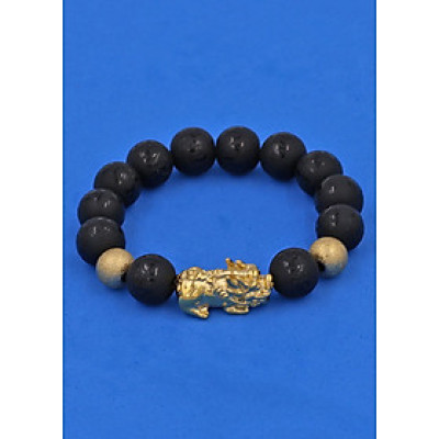 Vòng tay đá Thạch Anh Đen khắc Phật Chú chữ mờ 12 ly - cẩn Tỳ Hưu Phong Thủy inox vàng VTAEPMTHHBV12 - hợp mệnh Thủy, mệnh Mộc