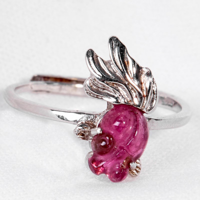 Nhẫn Bạc Cá 3 Đuôi Tourmaline Hồng Ngọc Quý Gemstones