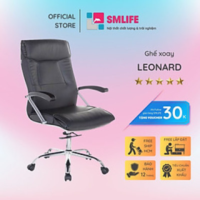 Ghế xoay văn phòng lưng cao bọc da SMLIFE Leonard