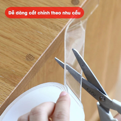 Băng keo dán nano 2 mặt siêu dính trong suốt dày 1mm dài 3m , 5m rộng 2cm , 3cm , 5cm - Hàng chính hãng