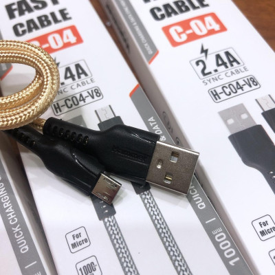 Dây sạc nhanh Ham mer C04 chân cắm Micro (V8) dòng điện 5v-2.4A, dây dù sạc nhanh hàng chính hãng, check Qr kiểm tra