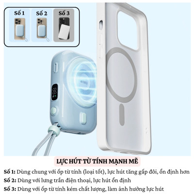 Pin sạc dự phòng không dây từ tính nam châm sạc nhanh 22.5W, dung lượng 10.000 mAh hiệu WIWU W-P049 Tích hợp dây sạc Type C, đạt tiêu chuẩn sạc quốc tế - Hàng nhập khẩu