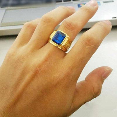 Nhẫn nam titan thời trang chạm rồng 2 bên trangsucpt đá xanh dương inox thép không gỉ PTNNA252