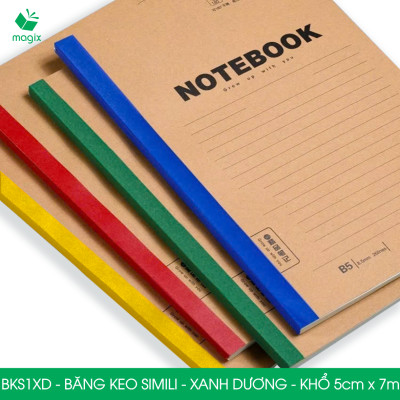 BKS1XD - 3 cuộn băng keo Simili khổ 5cm x 7m - Xanh dương - Băng dính dán gáy sách, đóng cuốn