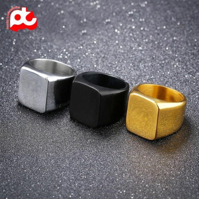 Nhẫn nam nữ titan rẻ  kiểu mặt trơn vuông to cao cấp thép không gỉ trangsucpt màu mạ vàng PTNNA24 3T