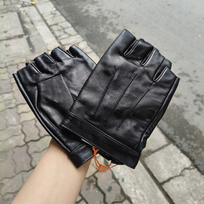 Găng tay nam hở ngón BHY5293 Găng tay phượt, da cừu thật. thoái mái lái xe.