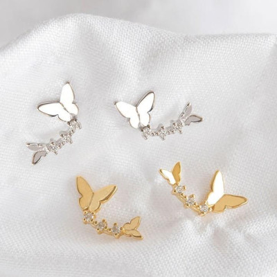 Khuyên tai bạc 925 thiết kế nối tiếp nhau trẻ trung mới lạ độc đáo lấp lánh long lanh Dế Bạc - K6012