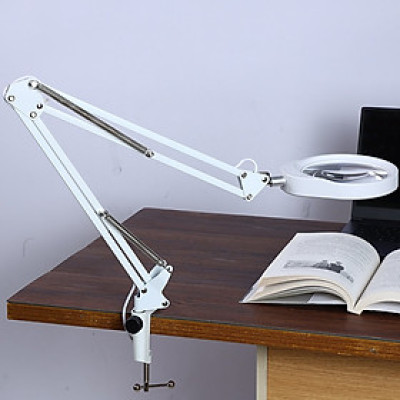 Kính lúp công nghiệp gắn bàn có đèn TERINO DE-27W (phóng đại 10X và 20X, Led, màu trắng) - Hàng chính hãng