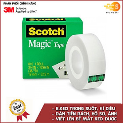 Băng keo đa năng trong suốt kì diệu Scotch Magic Tape 810 - dài 32.9m, dán tiền, hồ sơ, ghi lên được, gói quà, sửa vết rách