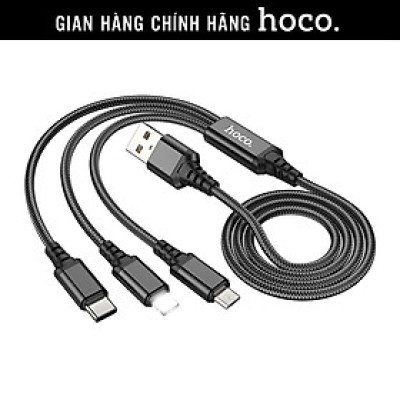 Cáp sạc nhanh 3 đầu Hoco X76 2A, dây sạc bọc dù đa năng, phù hợp với mọi loại dt hàng chính hãng