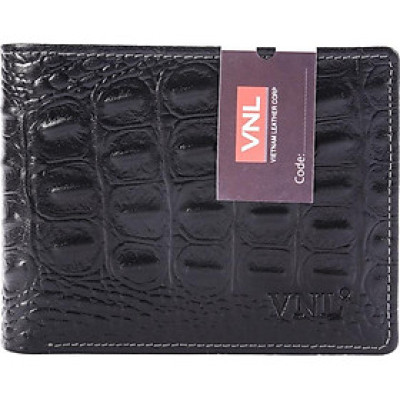 Ví nam da bò vân cá sấu  dáng ngang VNL0123D -màu Đen
