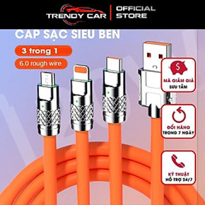 Dây Cáp Sạc Nhanh 3 Trong 1, Siê Bền, Siêu Nhanh Cổng Micro USB Type C Bằng Silicone