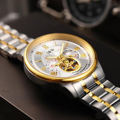 Đồng hồ nam chính hãng IW Carnival IW613G-1,Kính sapphire chống xước,Chống nước 50m,BH 24 tháng,Máy Cơ Automatic nhật bản,dây thép không gỉ 316L,mặt trắng dây trắng vàng lộ cơ 