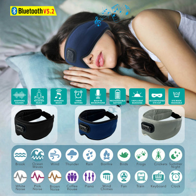 Mặt Nạ Che Mắt Ngủ Có Tai nghe Bluetooth 5.2 3D Ice Silk Nghe Nhạc Thư Giãn, Tập Luyện Yoga, Tránh ánh sáng và âm thanh, tích hợp tiếng ồn trắng có hẹn giờ - Hàng Chính Hãng