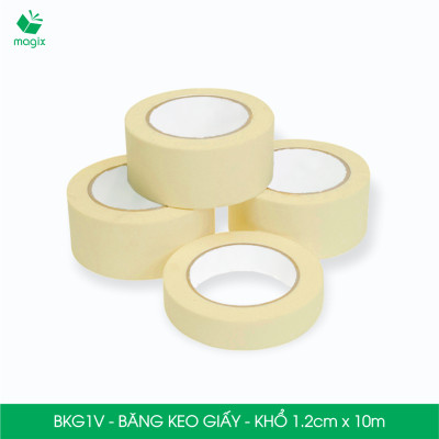 BKG1V - Block 24 cuộn băng keo giấy khổ 1.2cm x 10m - Băng dính giấy viết được, chặn màu sơn