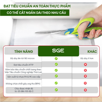 Túi Hút Chân Không 1 Mặt Nhám Dạng Cuộn B2D Roll (Cuộn Dài 5M). Làm Từ Hạt Nhựa Nguyên Sinh Cao Cấp Tiêu Chuẩn Vệ Sinh ATTP, Không Chứa Chất Gây Ung Thư, Dùng Được Trong Lò Vi Sóng. Hàng Chính Hãng Chất Lượng Cao Cấp.