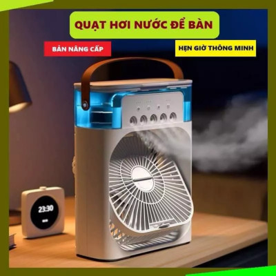 Quạt Điều Hòa Phun Sương Hơi Nước đá lạnh Mini Để Bàn 3 Chế Độ Tích Hợp Led, Chế Độ Hẹn Giờ