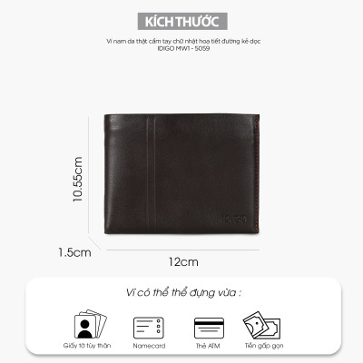 Ví nam da bò cầm tay chữ nhật hoạ tiết đường kẻ dọc IDIGO MW1 - 5059