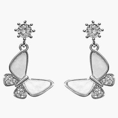 Khuyên tai bạc 925 nụ đá treo hình bướm khảm trai mới lạ duyên dáng long lanh đáng yêu dễ thương Dế Bạc - K5963