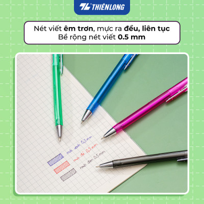 Combo 20 Bút Gel B Thiên Long GEL-B011 ngòi 0,5mm mực xanh đỏ đen kiểu dáng đơn giản có đệm mềm giúp cầm tay êm