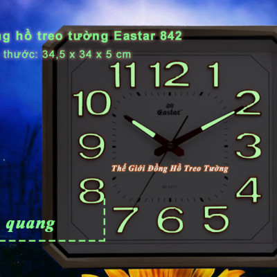 Đồng Hồ Treo Tường Cao Cấp EASTAR Có DẠ QUANG Hình Vuông Cách Điệu - Máy KIM TRÔI NHẬT - Số Nổi 3D - Tặng Pin Maxell - BH 1 Năm