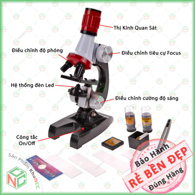 [Bé Học Tập] Bộ Đồ Chơi Kính Hiển Vi KhoNCC Hàng Chính Hãng - Kính Quang Học Cho Bé Microscope Phóng Đại Zoom 1200x - KLM-C2121-KHVCB