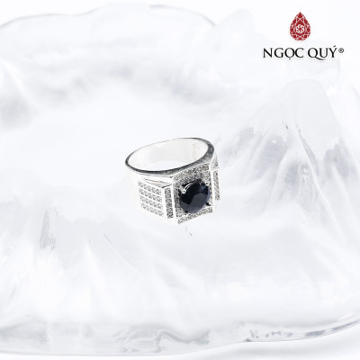Nhẫn bạc nam mặt đá saphire 20mm mệnh thủy, mộc - Ngọc Quý Gemstones
