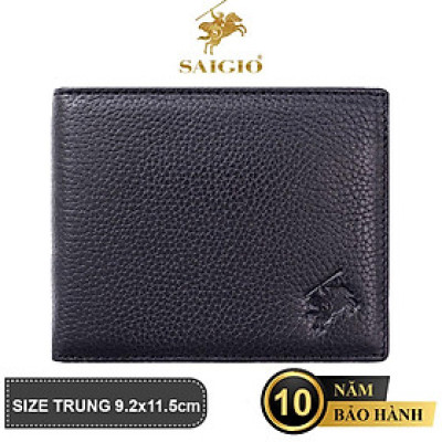 Bóp Nam Da Bò SMALL PEBBLE Mềm Mại - Bền Bỉ, Size Trung, Chống Xước - Chống Nhăn Tốt, Thiết Kế Cổ Điển, Dáng Ngang - Gập 2, Đựng Tiền và Thẻ ATM Tiện Dụng - Hàng Chính Hãng SAIGIO