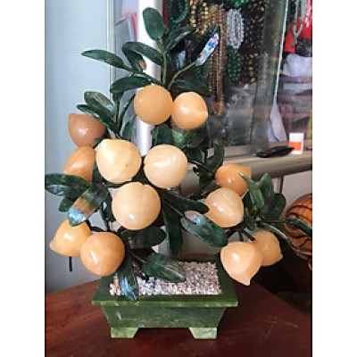 Tượng Cây Đào mới vàng 13 quả canxit vàng tự nhiên cao 40cm x ngang 34cm x sâu 20cm tài lộc hợp ACE mệnh kim thổ  Trưng bày phòng khách rất là sang Cây đào tiên tài lộc Vàng là biểu tượng của sự trường thọ cuộc sống mạnh khỏe và sung túc ạ