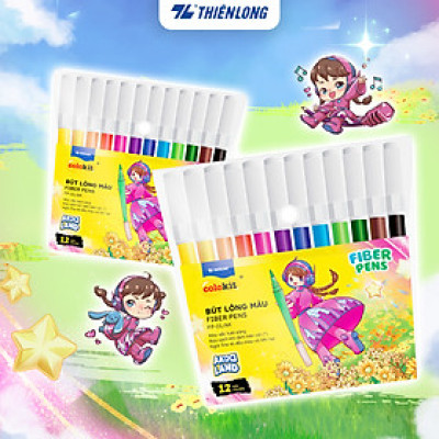 Bút lông 12 màu Fiber Pen Thiên Long Colokit FP-01/AK - Ngòi Fine tô đều màu và liên tục - Phiên bản Akooland