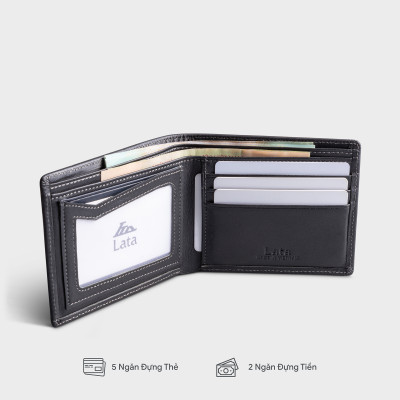 Ví nam da bò Lata ( Thời trang nam gấp 2 dáng ngang - Ví da thật LVN98 )