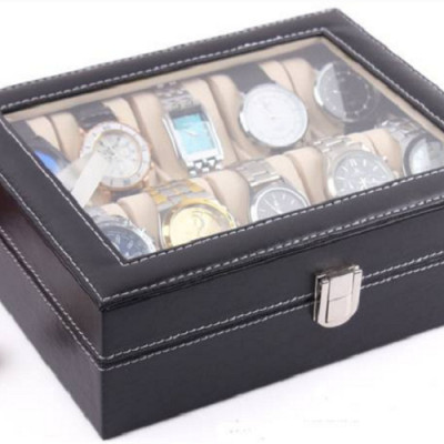 Hộp Đựng Đồng Hồ Nam Nữ 10 Ngăn Bọc Da Cao Cấp Có Mút Silicon Chống Xước Mặt Đồng Hồ - Hàng Chính Hãng MINIIN