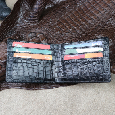 {DA CÁ SẤU THẬT} Bóp Da Cá Sấu 2 Mặt Bàn Tay Cá Sấu Màu Đen - Ví Nam Da Cá Sấu 2 Mặt Có Khoá Kéo Cao Cấp Dáng Ngang Thời Trang