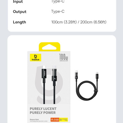 Cáp sạc nhanh Type C to Type C 100W Baseus Gem Fast-Charging Data Cable - Hàng chính hãng