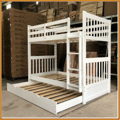 Giường 3 tầng Tundo màu trắng   cầu thang treo 