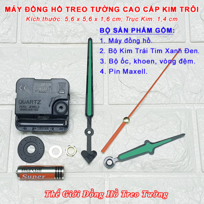 Máy Đồng Hồ KIM TRÔI EASTAR Độ Chính Xác Cao – Bộ KIM ĐAO đuôi hình TRÁI TIM, thân Kim màu Đen có phủ lớp sơn Phản quang màu Xanh – Tặng Pin Maxell - Bảo Hành 2 Năm
