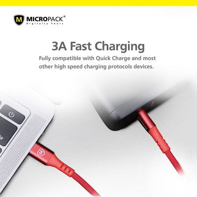 Cáp Sạc MicroPack POWER LINK MC-CC23 Sạc Nhanh USB-C to C Dòng Điện Tối Đa 3A Dệt Bằng Sợi Kevlar Siêu Bền Hàng Chính Hãng