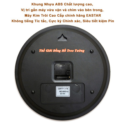 Đồng Hồ Treo Tường Cao Cấp DẠ QUANG EASTAR Mặt Tròn Lớn Viền Mỏng 38cm – Số nổi 3D – Máy NHẬT KIM TRÔI - Tặng Pin Maxell - BH 1 Năm - Treo Tường Decor Trang Trí Nhà Cửa