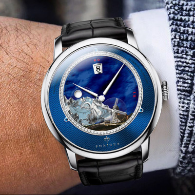 Đồng hồ nam Poniger P723-5 Chính hãng ,Kính sapphire nguyên khối ,chống xước,chống nước 50m,mặt xanh vỏ trắng dây da nâu ( đen) xịn,vỏ máy thép không gỉ 316L,Đồng hồ cơ (Automatic) bảo hành 24 tháng, hàng mới 100%,thiết kế trẻ trung và sang trọng